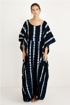 Indigo Shibori Caftan | Accompany Jeans With Sandals, Proud Mary, Indigo Shibori, Caftan Dress