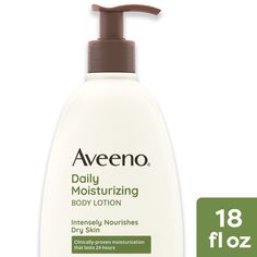 Aveeno Daily Moisturizing Body Lotion with Prebiotic Oat formula intensely nourishes dry skin. Formulated with a soothing prebiotic oat, the fragrance-free lotion has clinically proven moisturization that lasts 24 hours. This daily body lotion nourishes and helps replenish skin's natural moisture barrier. The unique prebiotic oat formula absorbs quickly and nourishes dry skin with moisture, leaving your skin soft, beautiful and healthy-looking. Aveeno Daily Moisturizing Lotion's gentle formula d Aveeno Lotion, Aveeno Daily Moisturizing Lotion, Daily Moisturizing Lotion, Lotion For Dry Skin, Moisturizing Body Lotion, Skin Lotion, Moisturizing Lotion, Smoother Skin, Moisturizing Lotions