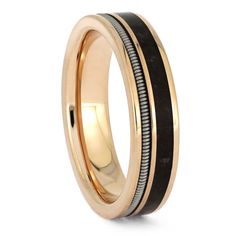 men's wedding band with black and gold inlays, set on an 18k yellow gold plated ring