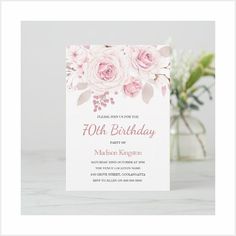 a birthday card with pink roses and greenery