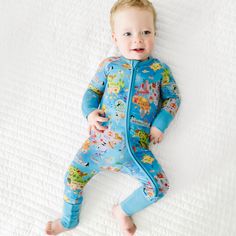 Oh, the places you'll go! Tuck your baby in for sweet dreams of future adventures with this one-piece Zippy, featuring a hand painted world map with iconic landmarks and animals. Made from our buttery soft Lunaluxe Bamboo, it includes thoughtful features like fold-over feet and mittens, a 2-way zipper and no scratchy tags. Snag styles for your whole globetrotting crew!Made from custom-milled Lunaluxe Bamboo that's gentle on sensitive or eczema-prone skin; Seasonless fabric keeps them cool in the Lemonade Stand, Fall Favorites, Iconic Landmarks, Sweet Dreams, Gift For Lover, Halloween Shopping, World Map, Around The World, One Piece