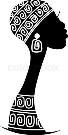 the silhouette of an african woman with a turban on her head, black and white