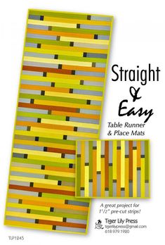 the book cover for straight and easy table runner and place mats