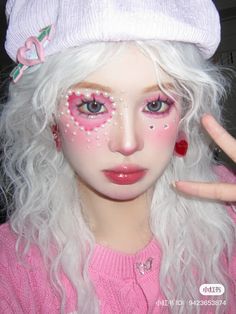 Douyin Clown Makeup, Harajuku Makeup, Makeup Anime, Makeup Clown, Heart Makeup, Anime Makeup, Face Paint Makeup, Barbie Makeup