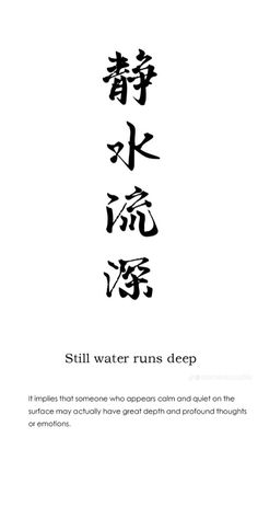 the chinese text is written in two different languages, and it says still water runs deep