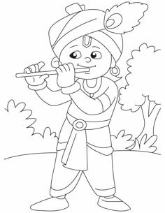 Boy Playing Flute Coloring Page God Drawings, Scenery Drawing For Kids, Ganesha Drawing, Easy Cartoon, Scenery Drawing, Krishna Drawing, Drawing Classes, Kerala Mural Painting