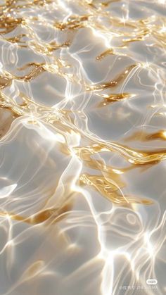 the water is reflecting light on it's white and gold surface, as well as golden