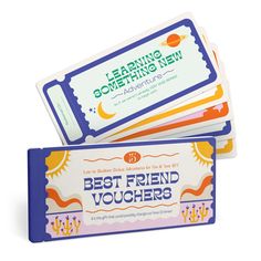 three business cards with the words best friend vouchers written on one side and two for each other