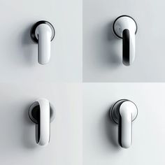 four different types of knobs and handles on a wall