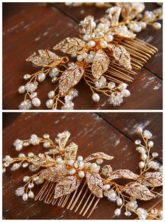 DESCRIPTION This high-quality hair comb is all about details.  Handcrafted clay pearl flowers. Tarnish resistant jewelry wire Attaches to a metal hair comb Gold Wedding Hair Accessories, Gold Hair Comb, Pearl Flowers, Hair Accessories Bridal, Bridal Accessories Jewelry, Bridal Comb, Metal Hair, Wedding 2024, Bridal Hair Comb