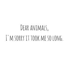 the words dear animals, i'm sorry it took me so long to tell