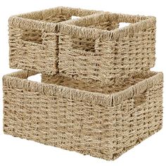 three wicker baskets stacked on top of each other