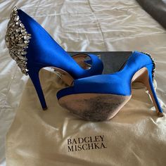 Kiara Embellished Peep Toe Pump In Sapphire Blue. Bridal Collection. Swavorski Crystals. Something Blue! Swavorski Crystals, Mallorca Wedding, Badgley Mischka Shoes, Wedding 2025, Blue Bridal, Sapphire Blue, Something Blue, Badgley Mischka, Bridal Collection