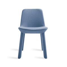 a blue chair on a white background with the seat up and one arm extended to the side