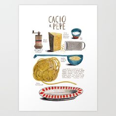 a poster with different types of pasta and other foods on it, including spaghetti noodles