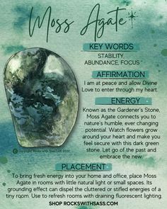 moss agate crystal meaning - Google Search Green Moss Agate Crystal Meaning, Orca Agate Meaning, Green Moss Agate Meaning, Indian Agate Meaning, Moss Agate Properties