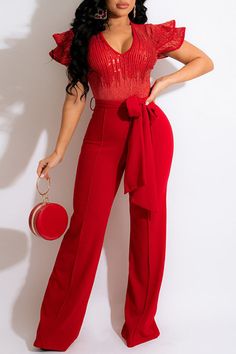 Product Name Red Fashion Casual Patchwork Sequins With Belt V Neck Regular Jumpsuits Item NO. L6420293249 Weight 0.7200 kg = 1.5873 lb = 25.3973 oz Category JUMPSUITS Tag CASUAL , V Neck , Fashion , Short Sleeve , Patchwork , Sequins , With Belt , Polyester , Yes(Elastic) , Regular sleeve , Regular , Conventional Material Polyester Style Fashion,Casual Pattern Type Patchwork Element Sequins,With Belt Neckline V Neck Elastic Yes(Elastic) Sleeve Style Regular Sleeve Sleeve Length Short Sleeve Fit Prom Outfits Jumpsuit, Prom Jumpsuit, Red Jumpsuit, Jumpsuit Fashion, Red Fashion, Wholesale Clothing, Fashion Casual, Style Fashion, Sleeve Styles