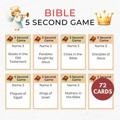 the bible's 5 second game is shown with numbers and names for each card