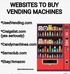 a vending machine is shown with the words, website to buy vending machines