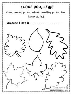 an autumn coloring page with leaves and the words i love you leaf