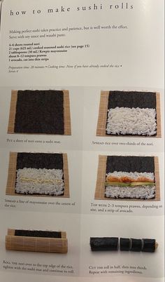 instructions on how to make sushi rolls with rice and other ingredients for making them