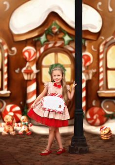 Meet the Gingerbread Girl! The most festive and whimsical holiday look yet, she is going to love this 2-pc set. The dress features darling trims and festive buttons, bowtie, whimsical puff sleeves, and finished with a layer of twirly tulle. The candy cane-inspired self-tie apron makes for the perfect finish. Cotton/poly blend. Fully lined, back zip. Machine wash, hang dry. Gingerbread Costume, Gingerbread Apron, Dog Size Chart, Gingerbread Girl, Girls Dress Up, Holiday Looks, Disney Christmas, Kids Costumes, Sewing Clothes