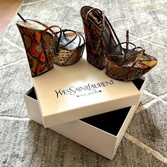 Ysl Snake Skin Wedges. Never Worn Gorgeous Shoes! I’m Perfect Condition. Comes With Box And Dust Bag. Willing To Negotiate. Cesare Paciotti, Yves Saint Laurent Shoes, Pretty Shoes Sneakers, Fancy Shoes, Girly Shoes, Gorgeous Shoes, Womens Shoes Wedges, Pretty Shoes, Shoes Heels Boots