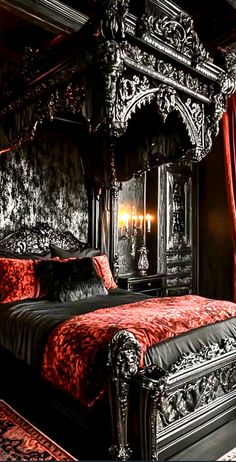 Gothic House Style, Goth Princess Bedroom, Gothic Royal Bedroom, Vampire Bedroom Aesthetic Victorian, Dark Victorian Aesthetic Bedroom, Gothic Art Deco Home Decor, Dark Forest House Aesthetic, Gothic Romance Bedroom, Midevil Room Aesthetic