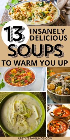 13 soup recipes  for winter Pinterest pin. Soup Maker Recipes, Curried Cauliflower, Comforting Meals, Best Soups, Homemade Soups, Tomato Bisque, Homemade Soup Recipe, Delicious Soups, Crockpot Soup Recipes