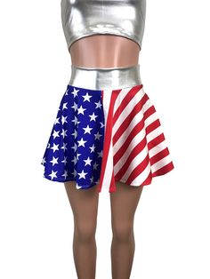 "**Due to SO MANY issues with USPS - we STRONGLY ENCOURAGE you to purchase the UPS Upgrade with your order located here: https://www.etsy.com/listing/926751536/ups-upgrade Stars & Stripes America spandex high-waisted skater skirt. This fun skater skirt swings and twirls with movement. The skirt length is 15.5\" from top to bottom - but if you'd like it shorter, please say so in the comments. Celebrate the United States in style! Womens Sizing (See below for instructions on where measurements Mini Circle Skirt, Plus Size Corset Dress, Plus Size Corset, Rave Wear, Stars And Stripes, Circle Skirt, Corset Dress, Skirts For Sale, Skirt Length