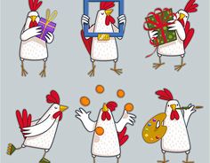 cartoon chicken with different poses and expressions