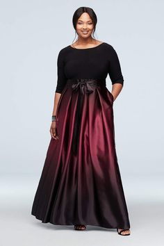 View 3/4 Sleeves Long Wedding Dress at David's Bridal Ombre Skirt, Plus Size Ball Gown, Mob Dress, Wedding Gown Styles, Plus Size Gowns, Gown Style, Mother Of Groom Dresses, Party Dresses Online, Plus Size Formal Dresses