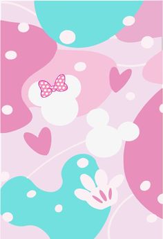 a pink and blue background with hearts and a bow on the top, in pastel colors