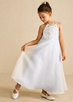 Ladybug is our elegant lace and organza flower girl dress. Her halter neckline has a lace motif that wraps to the keyhole back. The circle A-line skirt gives a soft and flowing silhouette that is graceful for dancing. Peacock Flower Girl Dress, Sage Flower Girl Dress, Plum Flower Girl Dresses, Coral Flower Girl Dresses, Lavender Flower Girl Dress, Lilac Flower Girl Dresses, Petal Flower Girl Dress, Grey Flower Girl Dress, Flower Girl Dresses Navy