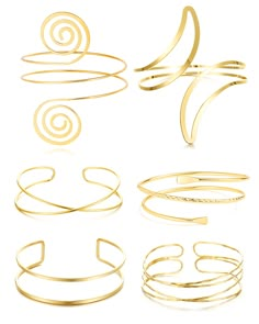 PRICES MAY VARY. Gold Arm Cuff Set: One order includes 6 pieces coil upper arm cuffs in different styles. Crafted with a minimalist aesthetic, exuding glamour and sophistication, never go out of styles. Adjustable Arm Cuff: 3.2in(8cm) inner diameter. The upper arm cuff adopt an open design, ensuring suitability for most people, adding an trendy touch to any outfit. Gold Plated Arm Cuff: Crafted with meticulous attention to detail and using quality metals, great 14k gold plated, all-round high polished, comfortable to wear. Multi Occasion Jewelry: Gold upper arm cuff serves as a statement piece of jewelry, can help you create charming looks at dances, bars, performances, weddings, parties, music festivals, and many other special occasions, or simply elevating everyday attire with a touch of Gold Arm Cuff Aesthetic, Gold Upper Arm Cuff, Gold Arm Bracelet, Cool Gold Jewelry, Arm Accessories Jewelry, Upper Arm Bracelets, Gold Jewelry Making, Armlet Gold, Upper Arm Cuff Bracelet