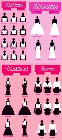 the silhouettes of women in wedding gowns are shown on this pink and black poster