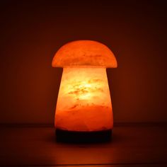 a mushroom shaped lamp sitting on top of a table