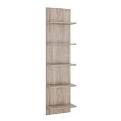 a wooden shelf with three shelves on each side