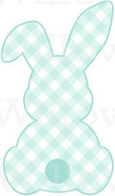 a blue and white bunny shaped cutout with the word happy easter on it's side