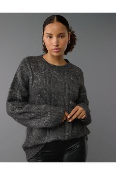 Cozy cable knit with a cashmere feel/Crew neck/Ribbed collar, cuffs & hem/This sweater is Real Good: made with the planet in mind and a promise to continue to do better Do Better, Cable Knit Sweater, Cable Knit, Knit Sweater, Sweaters & Cardigans, American Eagle Outfitters, Women's Jeans, Knitted Sweaters, American Eagle