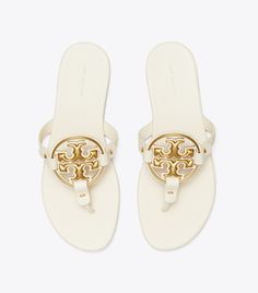 Metal Miller Soft Sandal: Women's Designer Sandals | Tory Burch White Tory Burch Sandals, Tori Burch Sandals, Gold Espadrilles, Soft Sandals, Miller Sandal, Tory Burch Sandals, Tory Burch Miller, Tory Burch Miller Sandal, Footwear Design Women