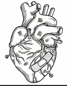 a black and white drawing of a heart with the words my heart can't take it