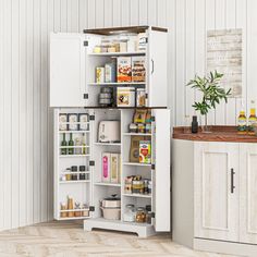 an open pantry with lots of food in it