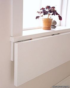 a potted plant sitting on top of a radiator next to a window