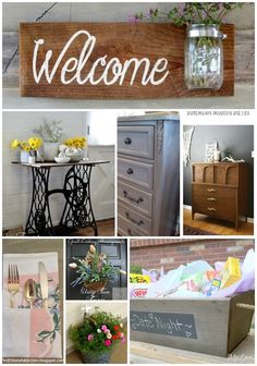 a collage of photos with the words welcome written on it and pictures of furniture