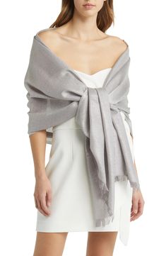 Nordstrom Metallic Lightweight Wrap | Nordstrom Scarf Outfit Summer, Dress With Shawl, Scarf Outfit, Cashmere Poncho, Cashmere Yarn, Summer Scarves, Knitted Poncho, Shawls And Wraps, Ponchos