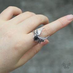 Dark Bat Alloy Gothic Adjustable Ring – GTHIC Adjustable Gothic Stainless Steel Rings, Black Fantasy Rings As Gift, Black Fantasy Style Rings As Gift, Fantasy Style Black Ring For Gift, Fantasy Rings For Halloween Gift, Embrace The Darkness, Wing Ring, Bat Design, Gothic Ring