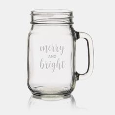 A Christmas cutting board featuring modern script typography "Merry and Bright".
 #ad Bright Typography, Merry And Bright, Mason Jar, Mason Jars