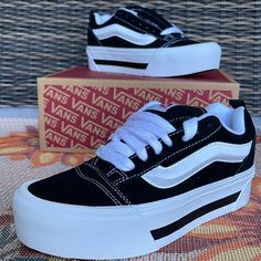 New In The Box Authentic Women’s Vans Knu Stack Nostalgia Black/White Vn000cp6ba2 Platforms Sneakers Womens Platform Shoes, Hello Kitty Vans, Women Platform Shoes, Fashion Painting, Shoe Closet