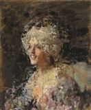 a painting of a woman with flowers in her hair